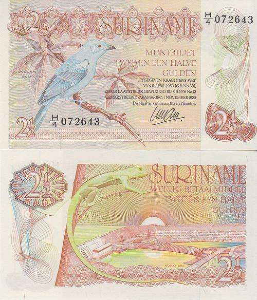 SURINAME  2 1/2 GULDEN 1985 P 119 UNC