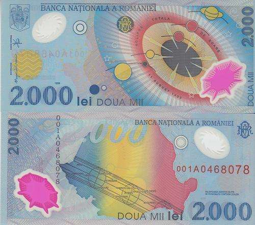 ROMANIA 2000 LEI 1999 POLYMER  P 111 UNC