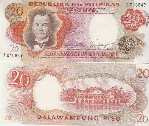PHILIPPINES 20 PESO 1969 P 145 SIGN 7 UNC