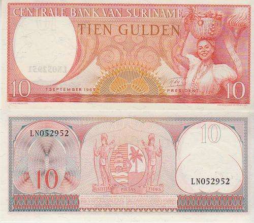 SURINAME 10 GULDEN.1963 P.121 UNC