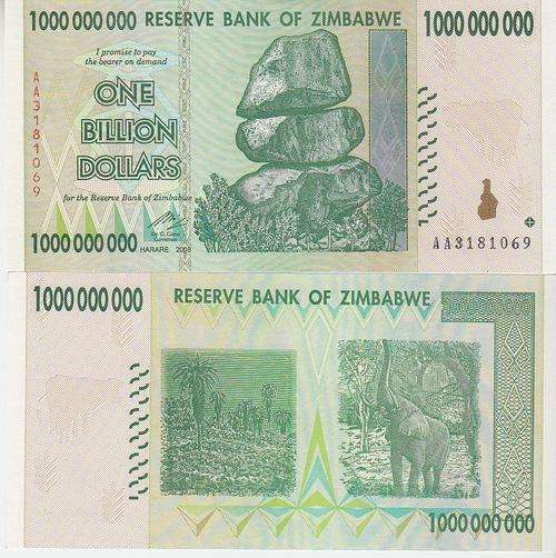 ZIMBABWE 1 BILLION 1.000.000.000  2008 UNC