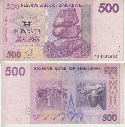 ZIMBABWE 500 DOLLARS 2007 VF