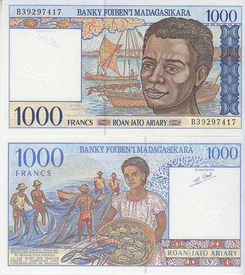MADAGASCAR 1000 FRANCS 1994 P 76 UNC