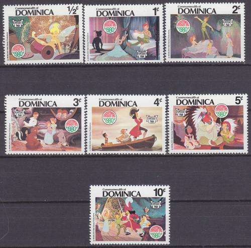 7 DISNEY STAMPS - PETER PAN - CHRISTMAS 1980 - DOMINICA - MNH