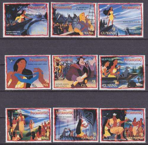 9 DISNEY STAMPS - POCAHONTAS - GUYANA - MNH