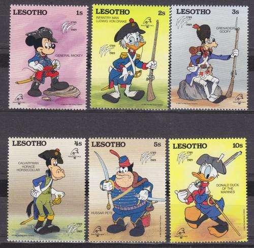 6 DISNEY STAMPS - DISNEY CHARACTERS - PHILEX FRANCE - LESOTHO - MNH