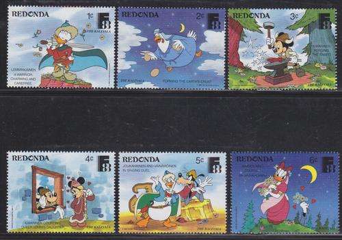 6 DISNEY STAMPS -DISNEY CHARACTERS - THE KALEVALA 1988 - REDONDA - MNH