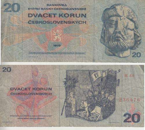 CZECHOSLOVAKIA 20 KORUN 1970 P92 VF