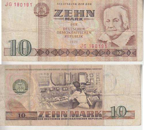 GERMAN DEMOCRATIC REPUBLIC  10 MARK  1971 P28a VF