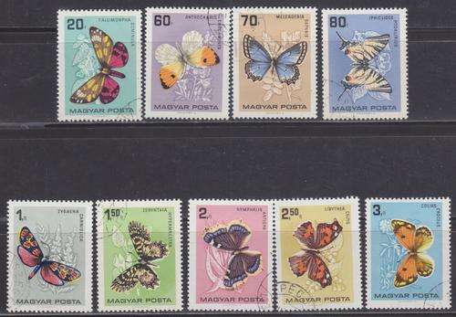 BEAUTIFUL THEMATIC STAMPS - HUNGARY COMPLETE SET OF 9 - BUTTERFLIES
