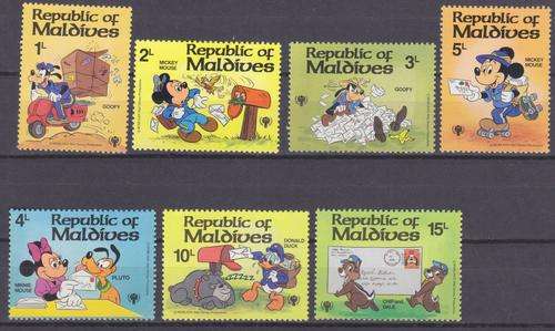 7 DISNEY STAMPS - DISNEY CHARACTERS - MAIL - INTERNATIONAL YEAR OF THE CHILD - MALDVES - MNH