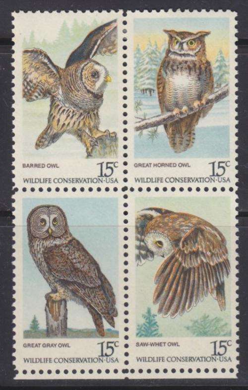 4 BEAUTIFUL THEMATIC STAMPS - BIRDS - OWLS - U.S.A MLH