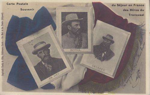 ANTIQUE POSTCARD - ANGLO BOER WAR - DE WET, BOTHA & DELAREY - HEROES OF THE TRANSVAAL - USED 1910