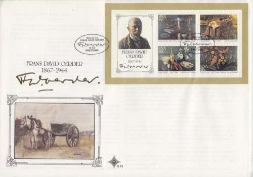 SALE!!!!  PAINTINGS BY FRANS DAVID OERDER - SOUTH AFRICA - MINIATURE SHEET ON FDC S13