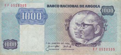ANGOLA 1000 KWANZA P121a 1984 SIGN 14 VF