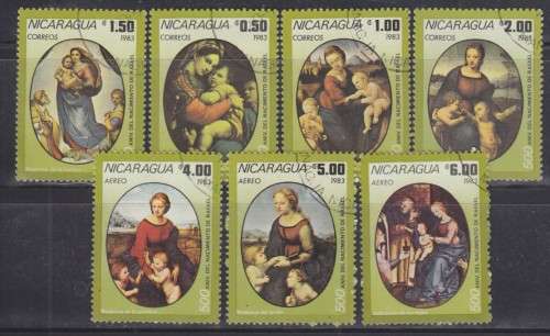 7 BEAUTIFUL THEMATIC STAMPS - PAINTINGS - MOTHER & CHILD - NICARAGUA