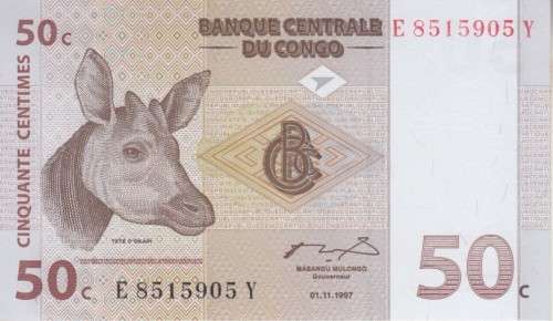 CONGO 50 FRANCS 1997 P84 UNC