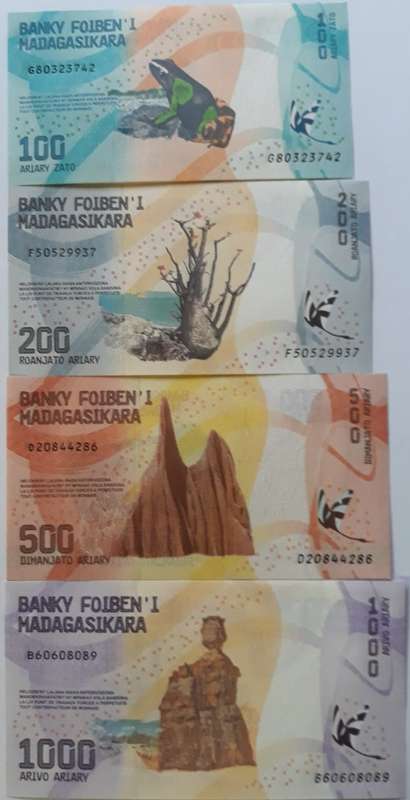 MADAGASCAR SET 4 PCS 100 200 500 1000 ARIARY 2017 P NEW FAMILY DESIGN UNC