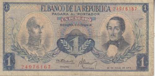 COLOMBIA1 PESO ORO 1972 P404e VG