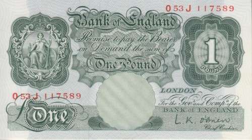 BANK OF ENGLAND  £1 1955-60 P369c O`BRIEN NOTE UNC