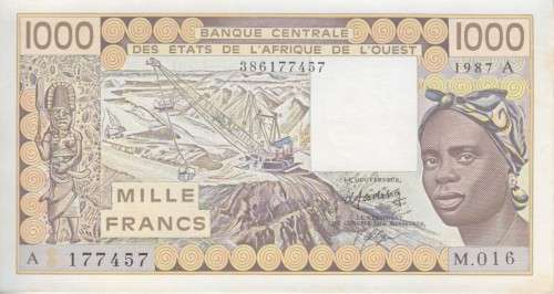 WEST AFRICAN STATES - IVORY COAST - 1000 FRANCS 1981 P107Ab UNC