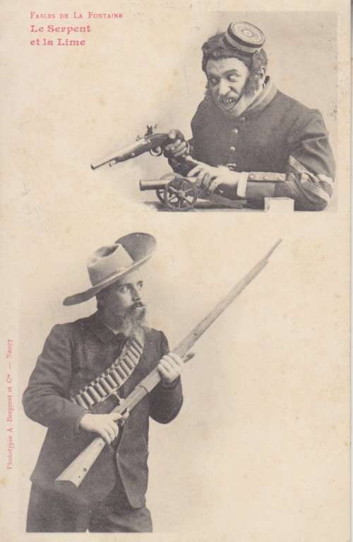BOER WAR FRENCH POSTCARD - BOER SOLDIER AND CARACATURE OF BRITISH SOLDIER