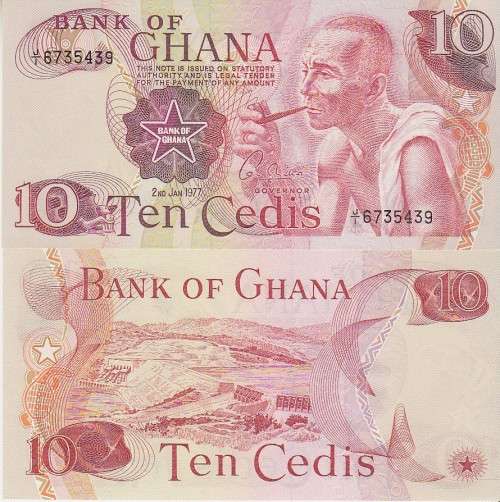 GHANA 10 CEDIS  P16e 1977 UNC