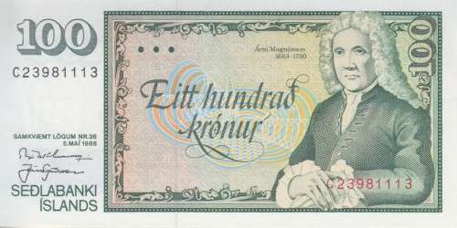 ICELAND 100 KRONUR 1961 (1981) P50 SIGN 52 UNC