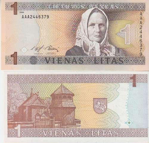 LITHUANIA 1 LITAS 1994 P53 UNC
