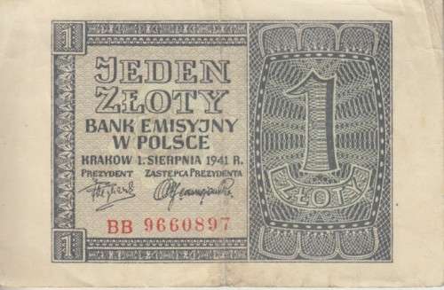 WORLD WAR 2 - POLAND 1 ZLOTY 1941 P99 VF