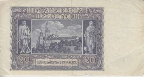 WORLD WAR 2 - POLAND 20 ZLOTYCH 1940 P95 VF