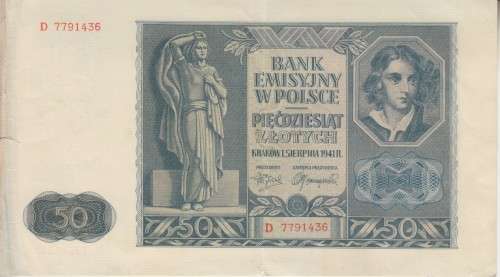 WORLD WAR 2 - POLAND 50 ZLOTYCH 1941 P102 F