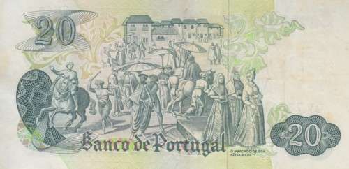 PORTUGAL 20 ESCUDOS 1971 SIGN VARIETY P173 VF