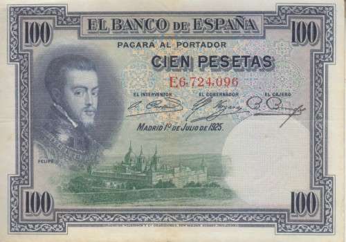 SPAIN 100 PESETAS 1936 P69c REPUBLIC ISSUE VF