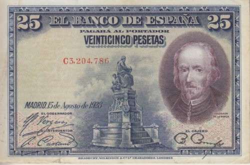 SPAIN 25 PESETAS 1928 P74b VF+