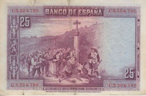 SPAIN 25 PESETAS 1928 P74b VF+