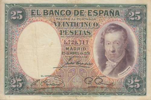 SPAIN 25 PESETAS 1931 P81 VF