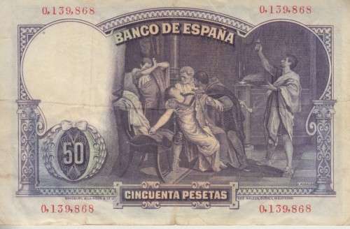 SPAIN 50 PESETAS 1931 P82 VF