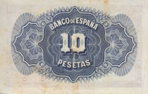 SPAIN 10 PESETAS 1935/36 P86 SILVER CERTIFICATE VF