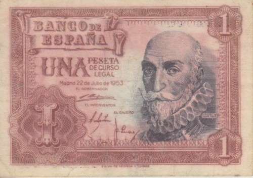 SPAIN 1 PESETA 1953 P144 XF