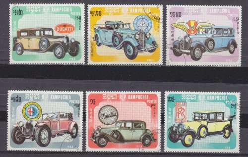 6 BEAUTIFUL THEMATIC STAMPS - VINTAGE CARS - CAMBODIA