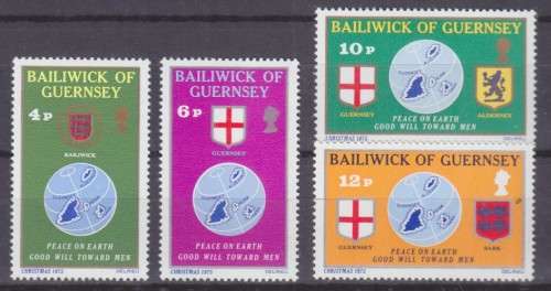4 BEAUTIFUL THEMATIC STAMPS - MAP AND ARMS - CHRISTMAS 1975 - BAILIWICK OF GUERNSEY 1977 - MNH