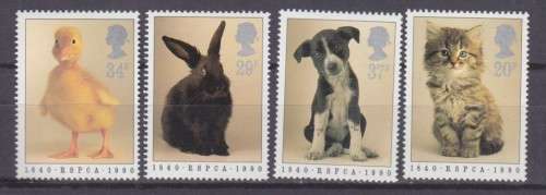 4 BEAUTIFUL THEMATIC STAMPS - SMALL ANIMALS - RSPCA 150TH ANNIVERSARY - GREAT BRITAIN MNH