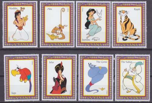 8 GUYANA DISNEY STAMPS - CHRISTMAS - DISNEY CHARACTERS - MINT