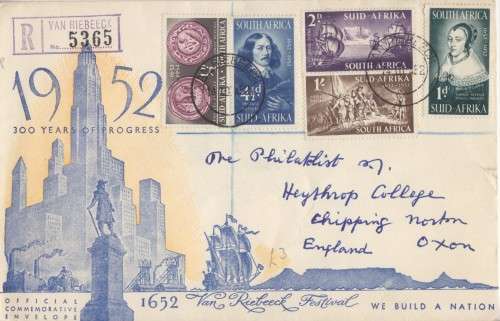 UNION OF SOUTH AFRICA FDC - JAN VAN RIEBEECK TERCENTENARY - 1952