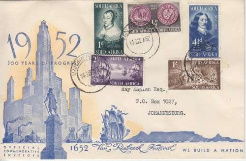 SOUTH AFRICA FDC 1952 - TERCENTENARY OF LANDING OF VAN RIEBEECK