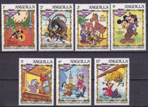 7  DISNEY STAMPS - DICKENS` CHRISTMAS STORIES -  CHRISTMAS 1983 - ANGUILA