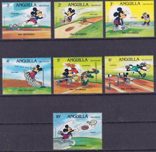 7  DISNEY STAMPS - LOS ANGELES OLYMPICS - 1984 - ANGUILA