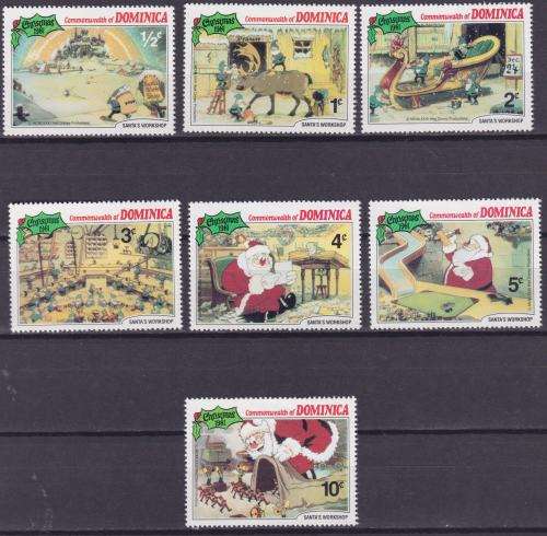 7 DISNEY STAMPS - SANTA`S WORKSHOP - CHRISTMAS 1981 - DOMINICA