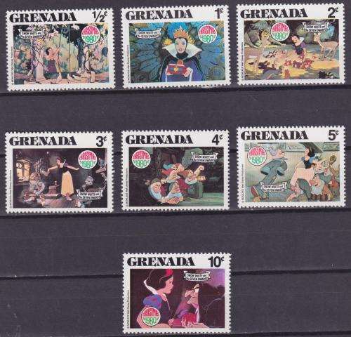 7 DISNEY STAMPS - SNOW WHITE - CHRISTMAS 1980 - GRENADA